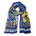 Echarpe en soie 67x180, Positano - Bleu