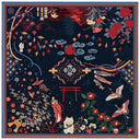 Carré en laine et soie 120 Kitsune - Bleu