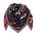 Carré en laine et soie 120 Kitsune - Bleu