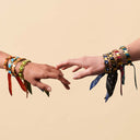 Gold Bracelet with Polka Dot Ribbon – Blue Navy