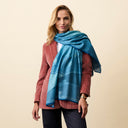 Écharpe en laine et soie 67x180, La Galaxie du petit prince – Bleu