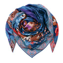 Cashmere and silk scarf 120, Feline - Blue