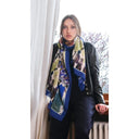 Echarpe en laine et soie 67x180 Grand Jardin de l’artiste Thuy – Bleu
