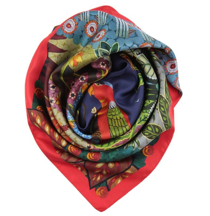 Carré de soie 67, Twill de soie imprimé Lori des dames de l'Artiste Alain Thomas col 1 rouge marine