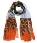 Echarpe en soie 67x180, mousseline de soie imprimée Brassée de Fleurs de l'Artiste Alain Thomas Var 3 Orange Ciel