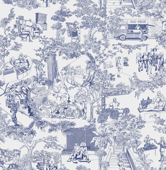 Echarpe en soie, twill de soie imprimé Quotidien Citadin col 3 bleu