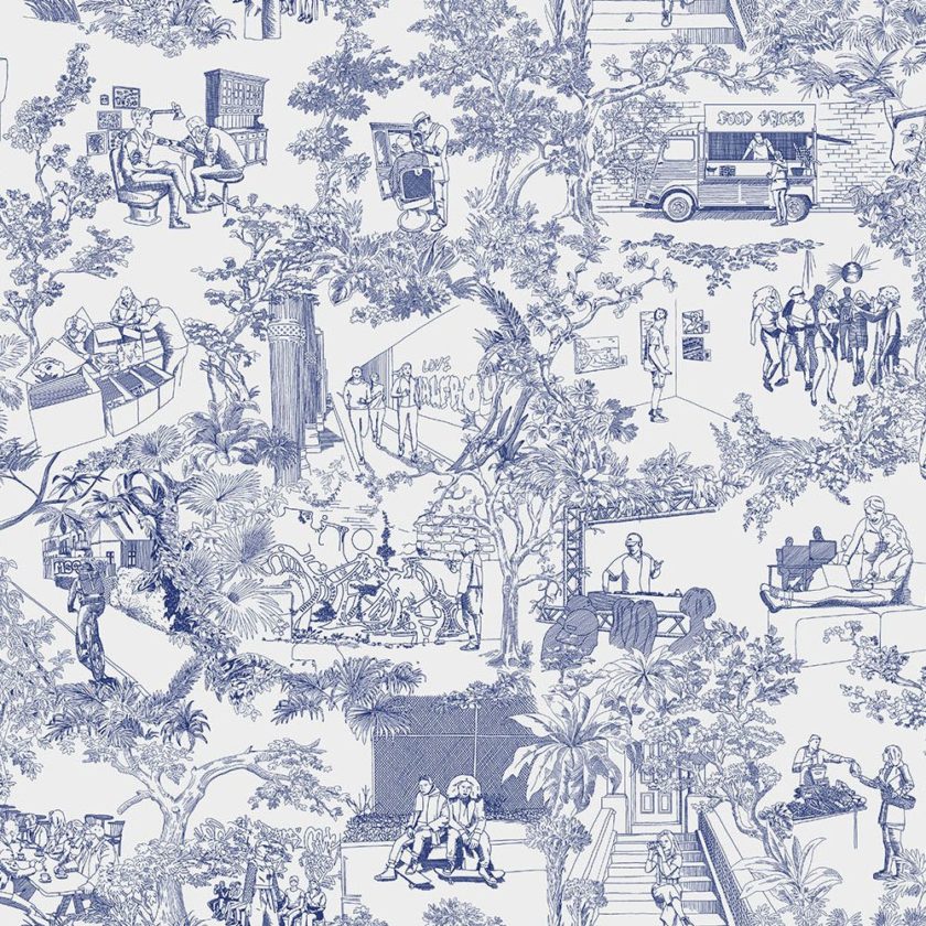 Echarpe en soie, twill de soie imprimé Quotidien Citadin col 3 bleu