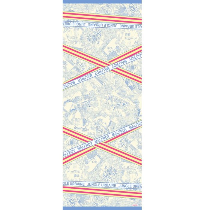 Echarpe en laine et soie 67x180 Toile de Jouy col 5 ciel rose