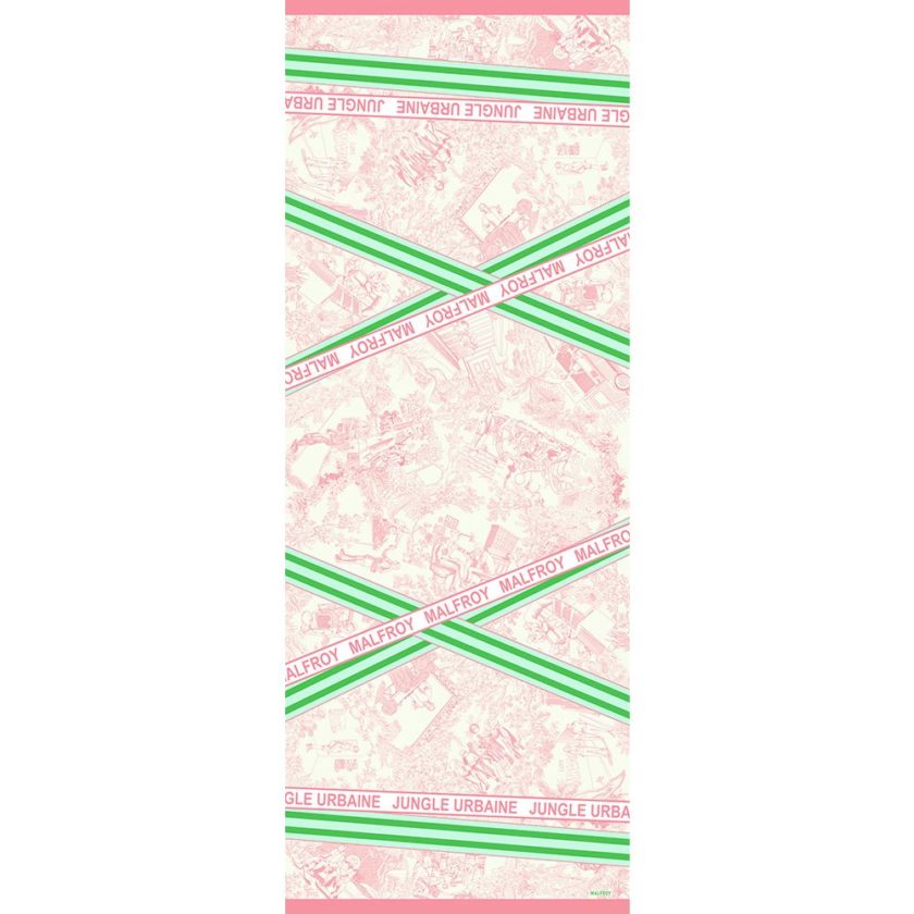 Echarpe en laine et soie 67x180 Toile de Jouy col 7 rose vert