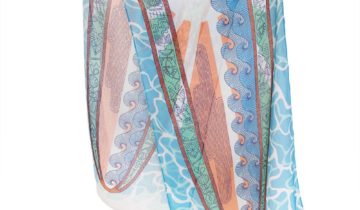 Echarpe en lin et coton 51×180 imprimé Surf Board – Bleu