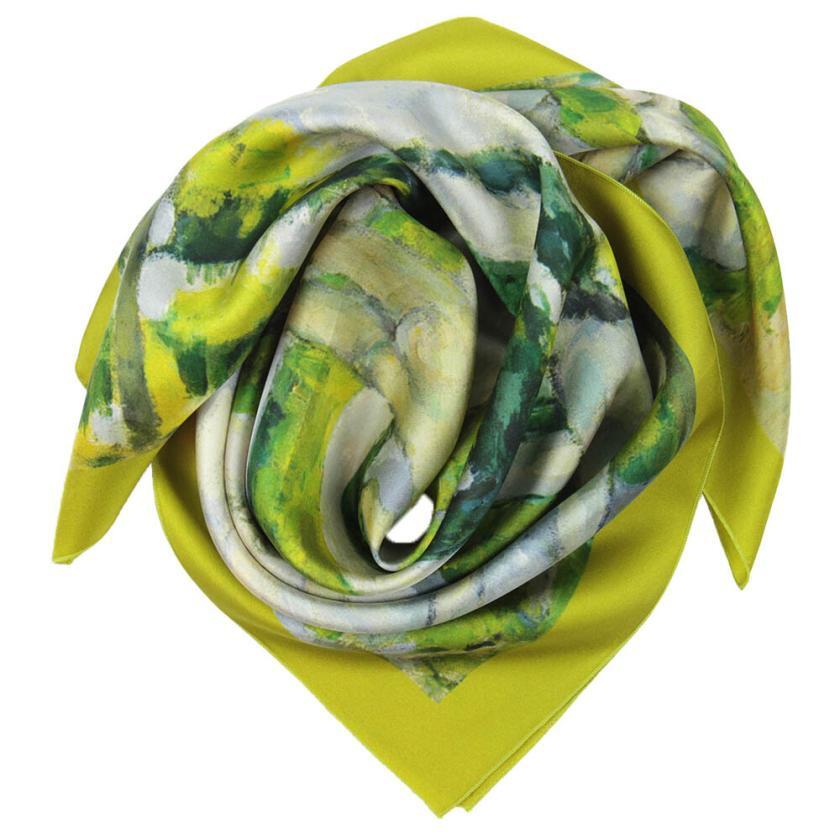 Carré de soie 67, twill de soie imprimé Cézanne Baigneuse - Vert