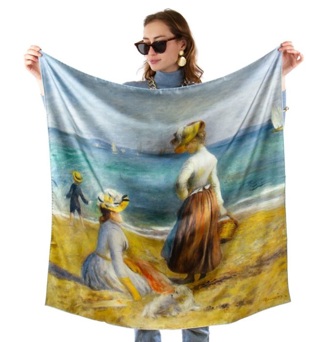 Grand peintre Pierre Auguste Renoir carre de soie Silhouettes sur la plage coloris 1 Ciel