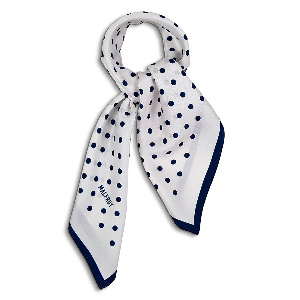 Bandana en soie, Twill de soie imprimé Pois col 13 blanc marine 2