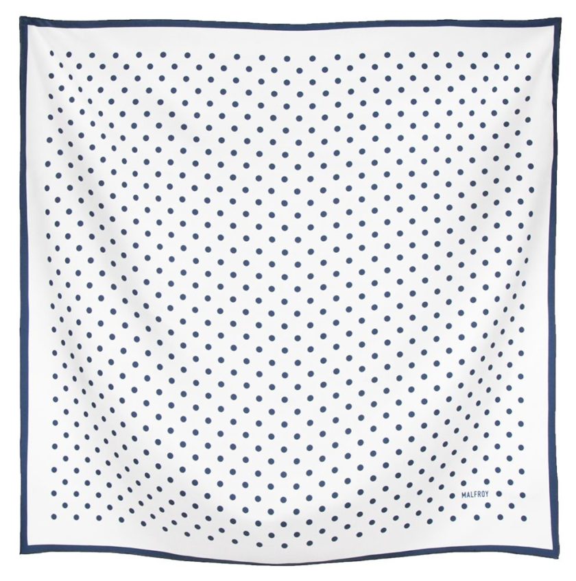 Carré de soie 67, Twill de soie imprimé Pois col 13 blanc marine 2