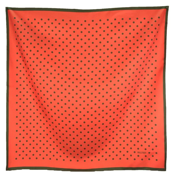 Carré de soie 67, Twill de soie imprimé Pois col 12 orange kaki