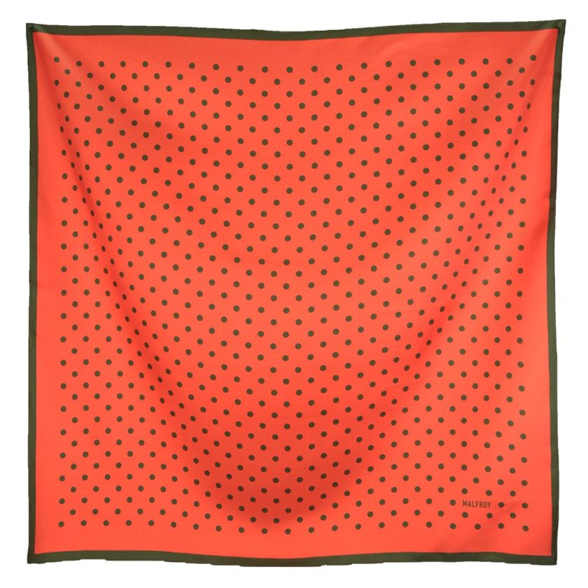 Carré de soie 67, Twill de soie imprimé Pois col 12 orange kaki