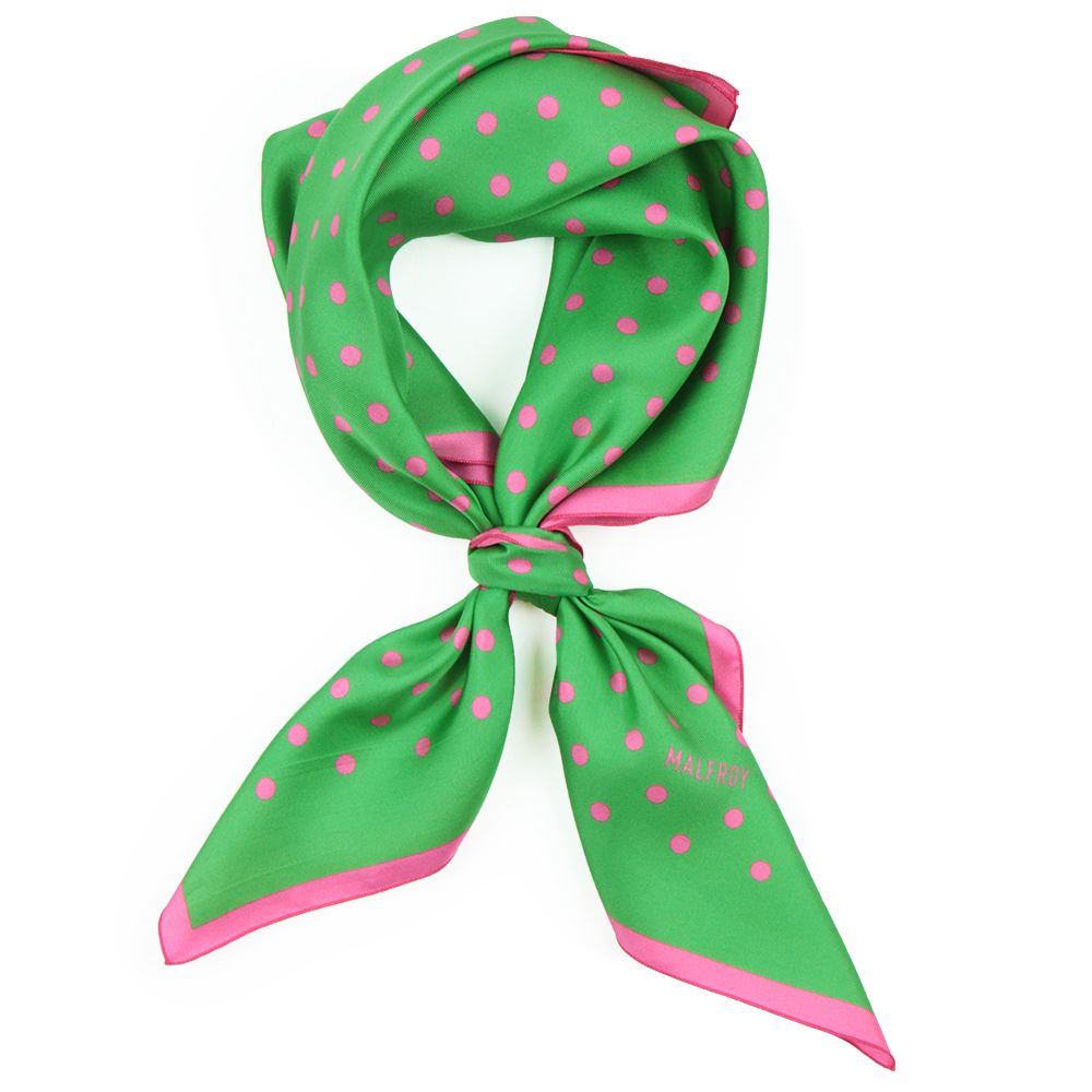 Bandana en soie, Twill de soie imprimé Pois col 9 vert