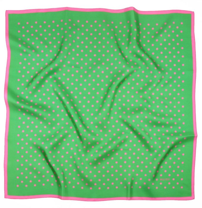 Carré de soie 67, Twill de soie imprimé Pois col 9 vert