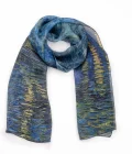 Echarpe en soie 43x140, mousseline de soie imprimée Van Gogh, Nuit étoilé - Bleu