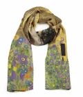 Echarpe en laine et soie 67x180 imprimée Klimt, le baiser - Or