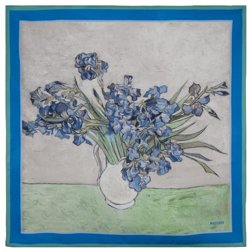 Carré de soie 67, twill de Soie imprimé Van Gogh, Iris col 1 Bleu