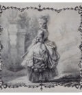 Carré de soie 67, twill de Soie imprimé Vigée le Brun, Marie Antoinette col 1 Noir