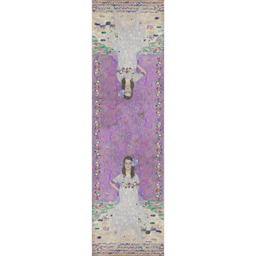 Echarpe en soie, mousseline de soie imprimé Klimt col 1 Parme