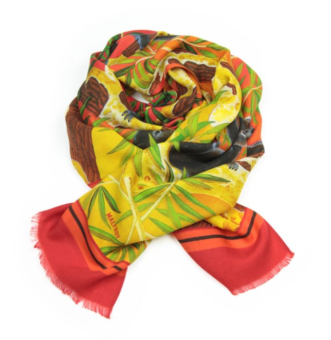Echarpe en laine et soie 67x180 imprimée Koalas de l'Artiste Alain Thomas col 1 rouge