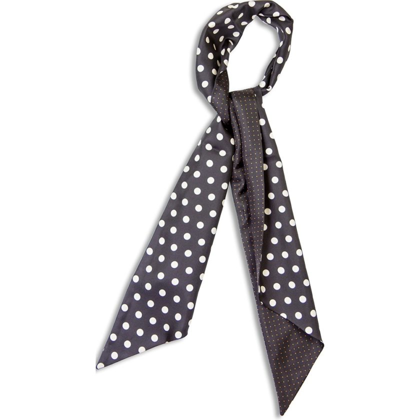 Twilly en twill de soie imprimé Gros et mini Pois col 5 Noir