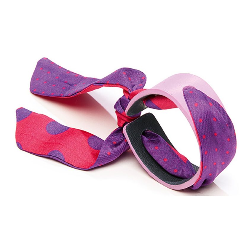 Bracelet Cuir et Lien en Twill de soie imprimé Pois col 10 mauve fuchsia