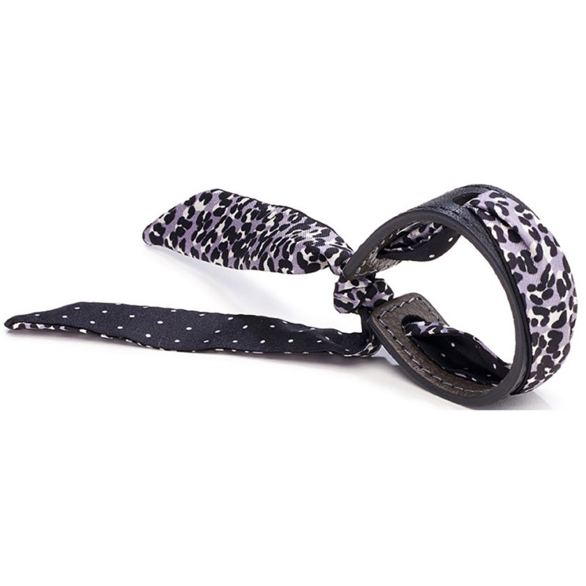 Bracelet Cuir et Lien en Twill de soie imprimé Nano Fauve et Pois col 1 gris noir