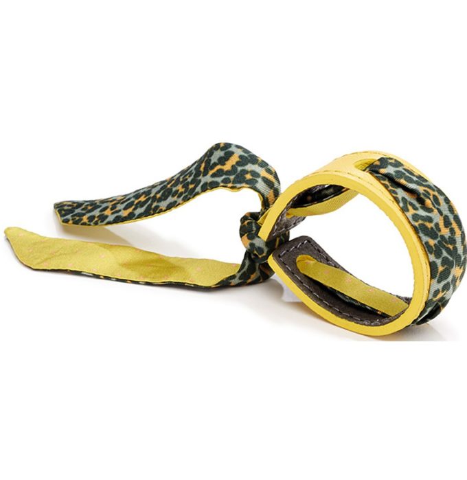 Bracelet Cuir et Lien en Twill de soie imprimé Nano Fauve et Pois col 3 vert jaune