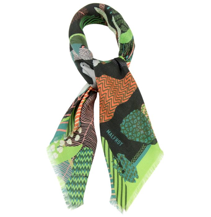 Carré en Laine et Soie 67 imprimée Nature Vivante col 4 vert turquoise