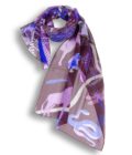 Echarpe en soie, Mousseline de soie imprimée Feuillages et Animaux col 4 violet bleu royal