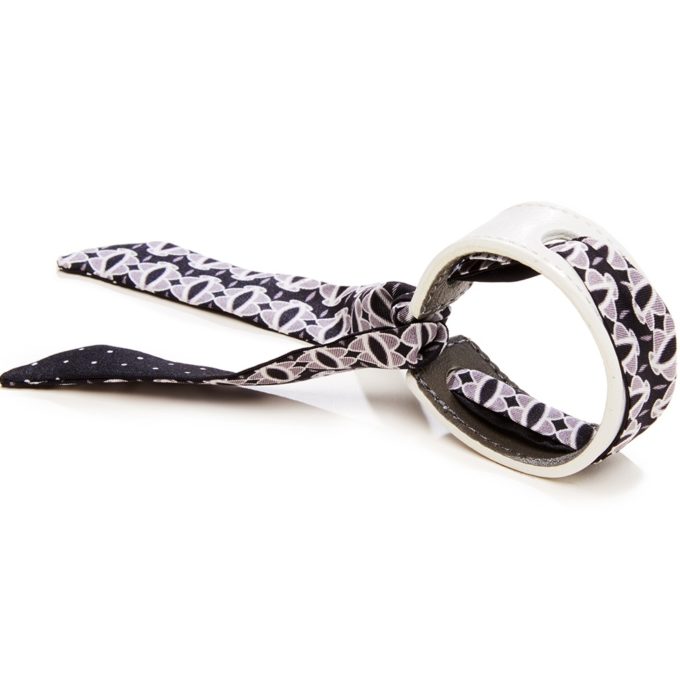 Bracelet Cuir et Lien en Twill de soie imprimé Ovales et Mini Pois col 4 noir blanc