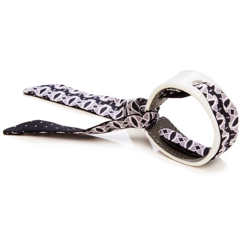 Bracelet Cuir et Lien en Twill de soie imprimé Ovales et Mini Pois col 4 noir blanc