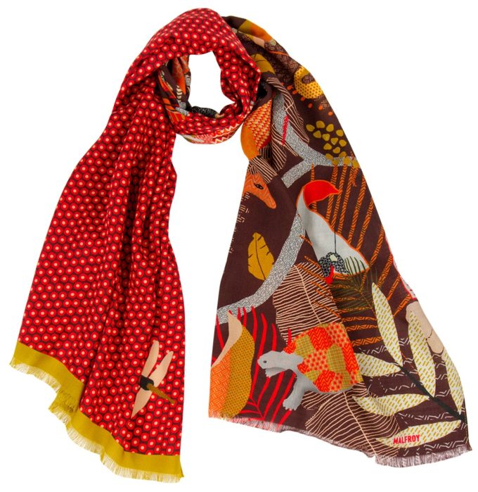 Echarpe en Laine et soie Exotisme Hiver col 4 rouge orange
