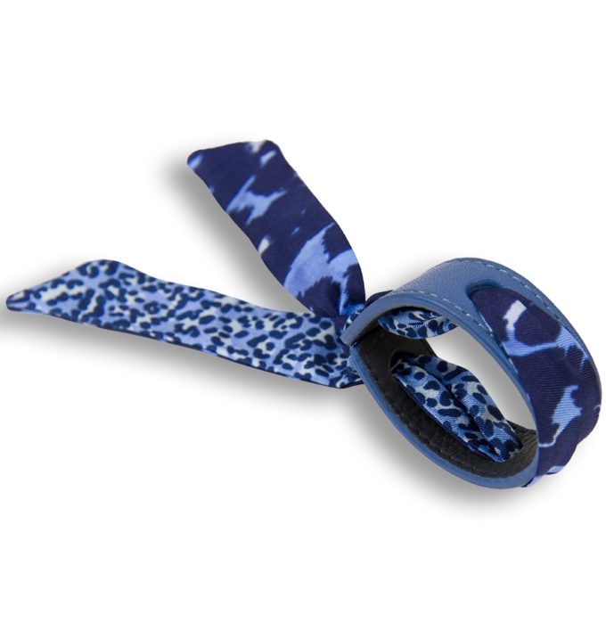 Bracelet Cuir et Lien en Twill de soie imprimé Léopard col 1 marine ciel