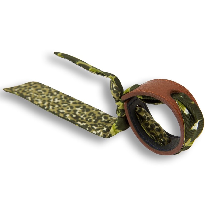 Bracelet Cuir et Lien en Twill de soie imprimé Léopard col 2 fougère ecureuil