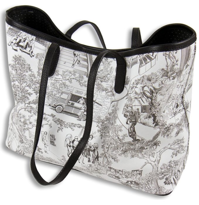 Sac Cabas MALFROY Toile de Jouy - Noir