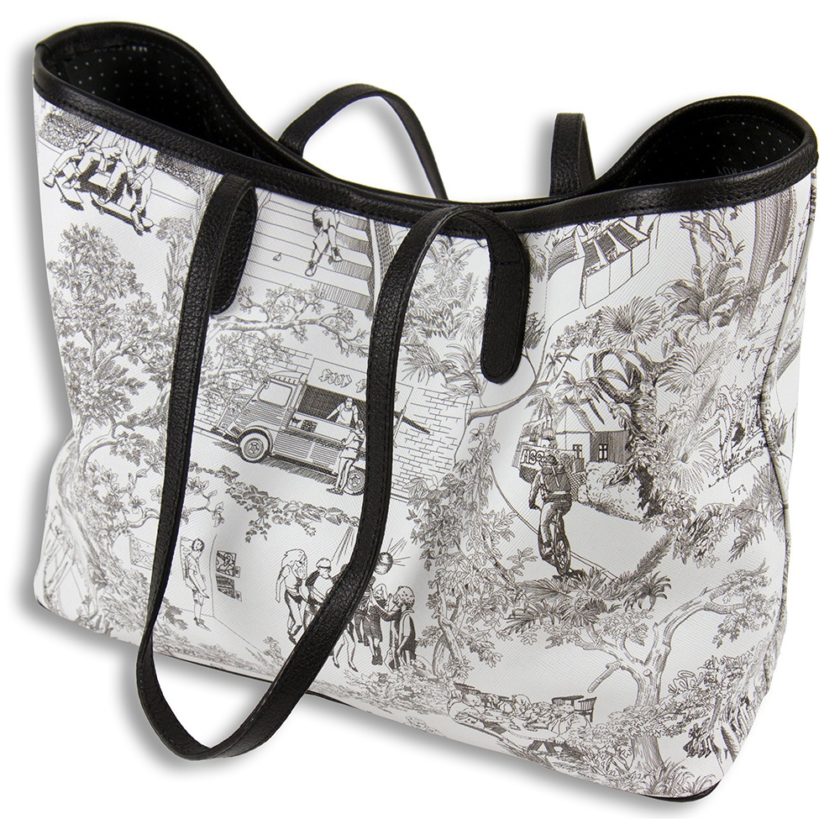 Sac Cabas MALFROY Toile de Jouy - Noir