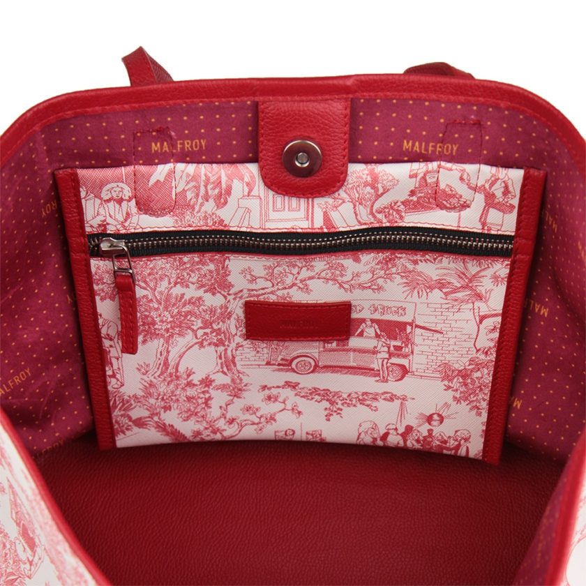 Sac Cabas MALFROY Toile de Jouy - Rouge