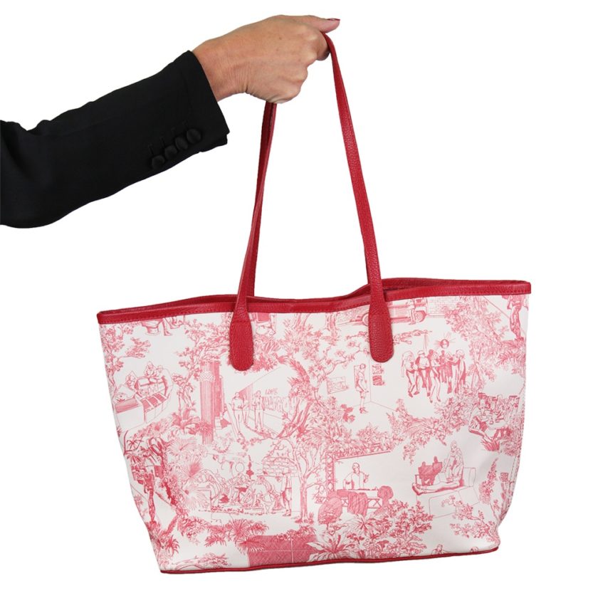 Sac Cabas MALFROY Toile de Jouy - Rouge