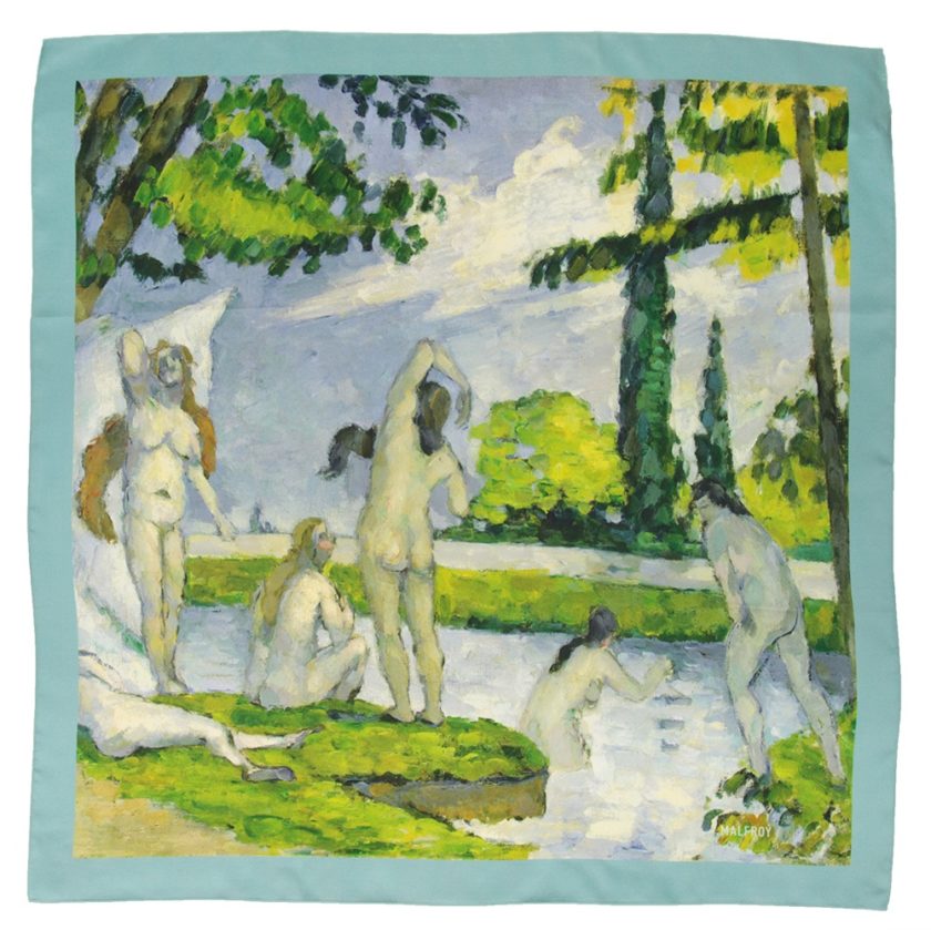 Carré de soie 67, Twill de soie imprimé Cézanne Baigneuse col 1 vert d'eau