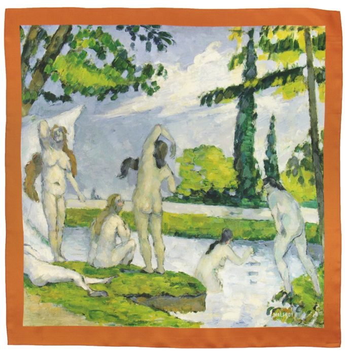 Carré de soie 67, Twill de soie imprimé Cézanne Baigneuse col 3 orange