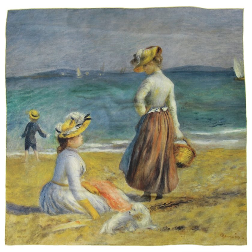 carré de soie, twill de soie imprimé renoir Silhouettes col 3 paille