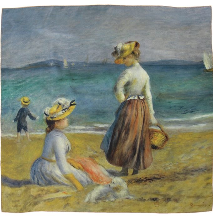 carré de soie, twill de soie imprimé renoir Silhouettes col 4 peche