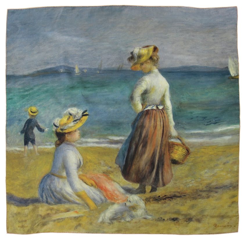 carré de soie, twill de soie imprimé renoir Silhouettes col 4 peche