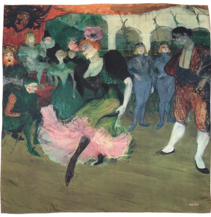 Carré de soie, twill de soie imprimé Toulouse Lautrec Le Boléro col 1-3