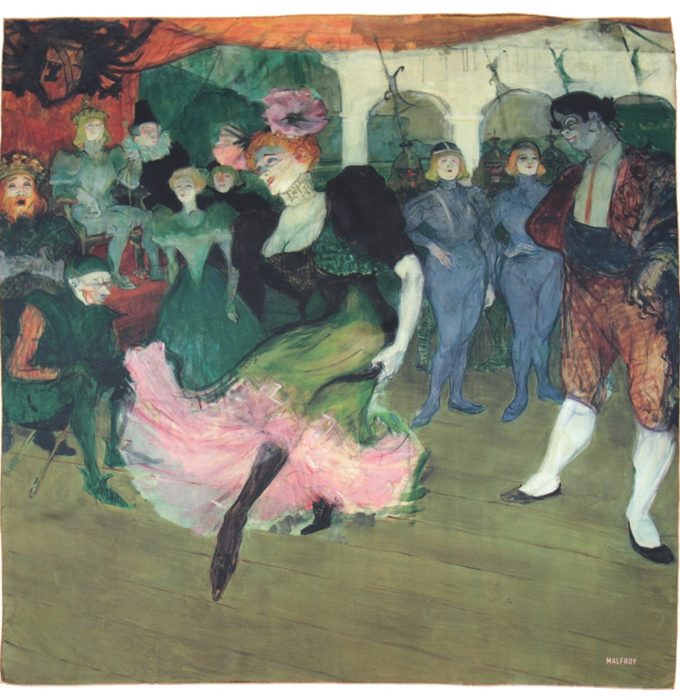 Carré de soie, twill de soie imprimé Toulouse Lautrec Le Boléro col 2-3